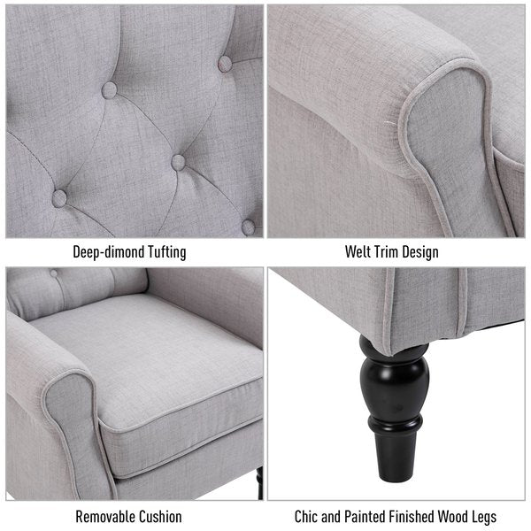 Fabric Tufted Accent Armchair Sofa Studio Couch Grey