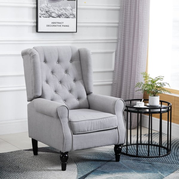 Fabric Tufted Accent Armchair Sofa Studio Couch Grey