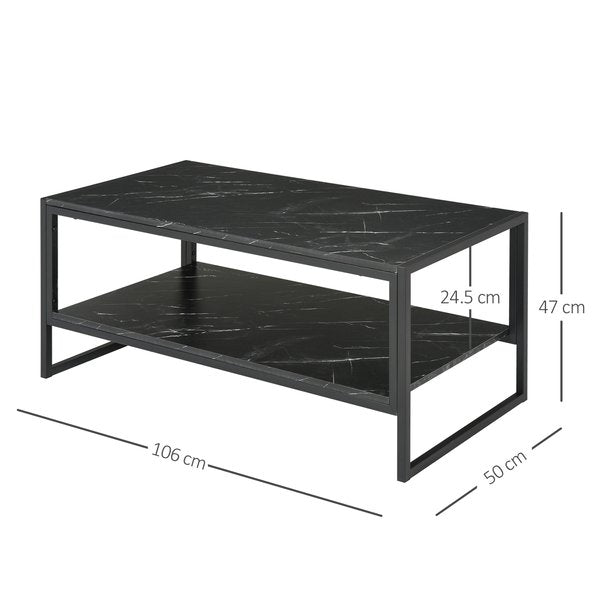 Faux Marble Steel Frame Coffee Table - Black