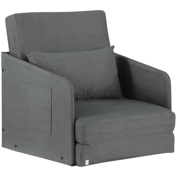 Faux Suede Sofa Bed Armchair Soft Floor Sleeper Lounger Futon Couch W/ Pillow And Pocket - Grey
