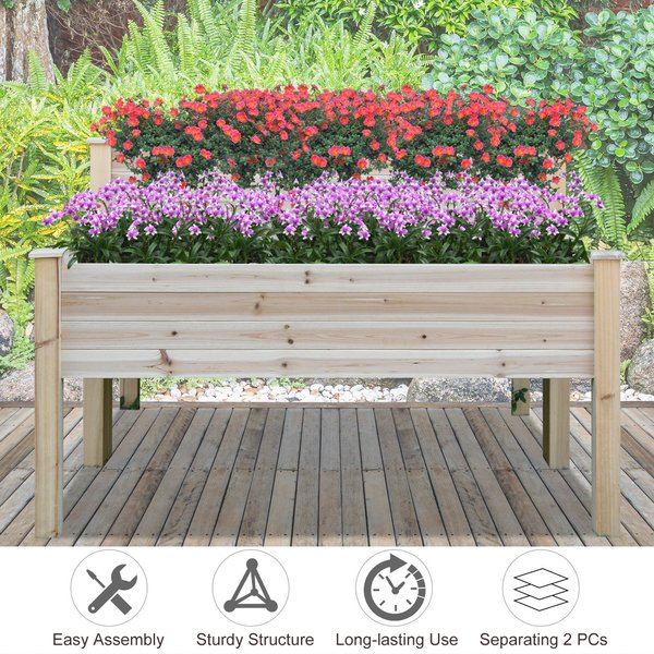 2 PCS Fir Wood Raised Planter Flower Bed