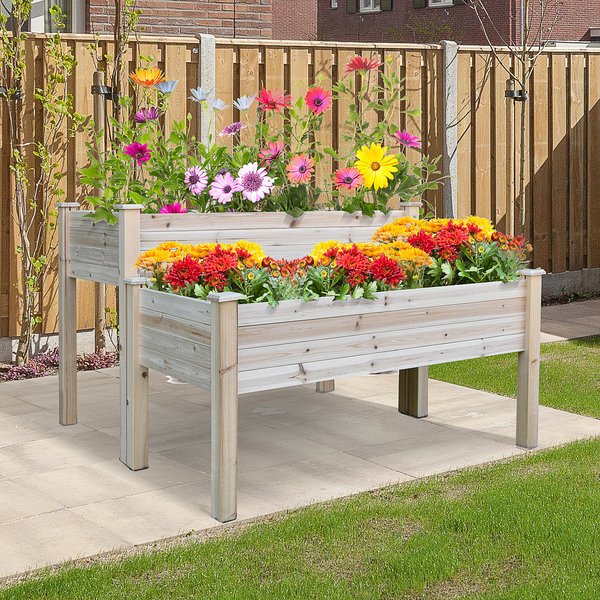 2 PCS Fir Wood Raised Planter Flower Bed