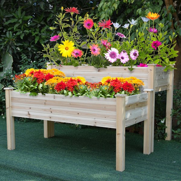 2 PCS Fir Wood Raised Planter Flower Bed