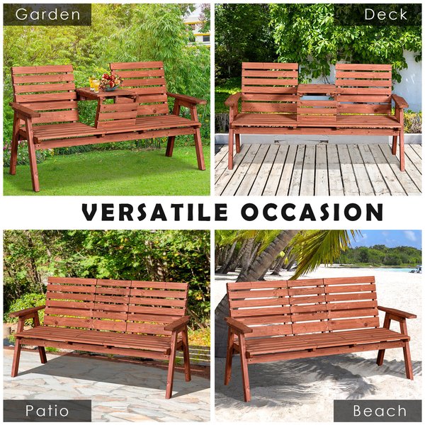 3 Seater Outdoor Garden Bench - Wood Tone