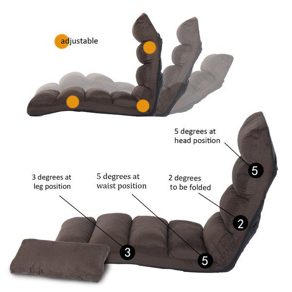 Folding Floor Sofa Bed Adjustable Lounger Sleeper Futon Mattress Chair W/Pillow - Brown