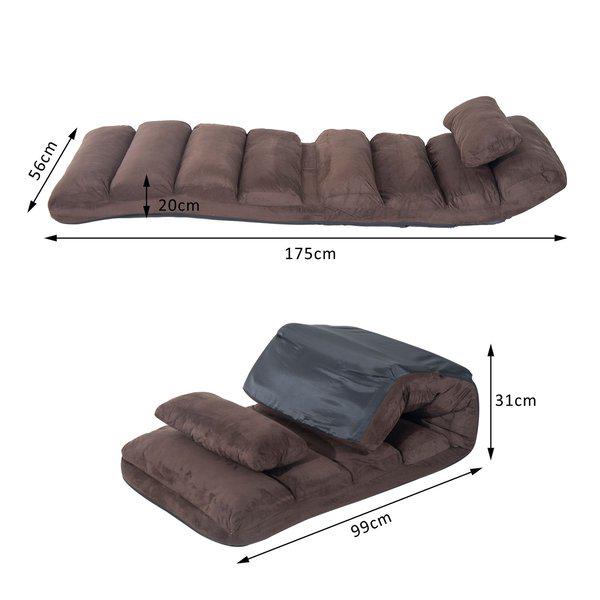 Folding Floor Sofa Bed Adjustable Lounger Sleeper Futon Mattress Chair W/Pillow - Brown