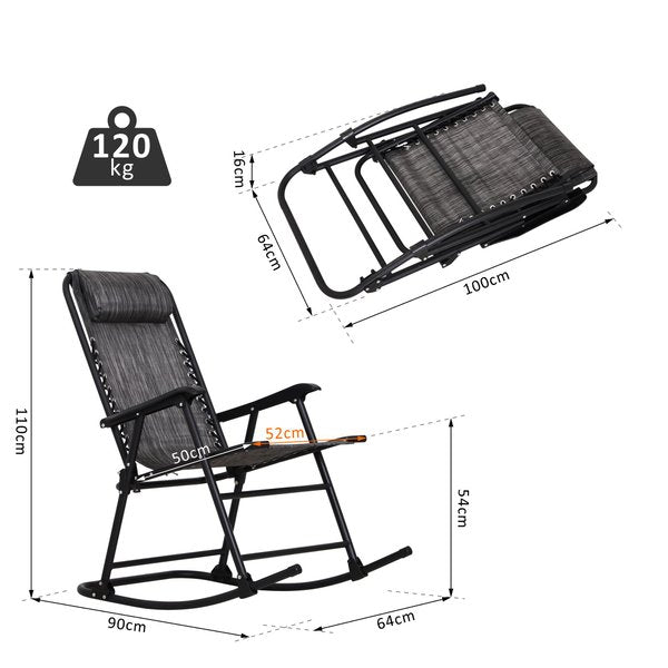 Folding Rocking Chair  W/ Headrest - Grey