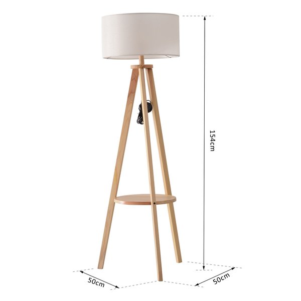 Free Standing Floor Lamp, 50Lx50Wx154H Cm - Beige/Natural Wood Colour