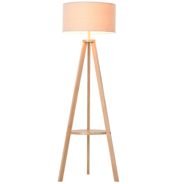 Free Standing Floor Lamp, 50Lx50Wx154H Cm - Beige/Natural Wood Colour