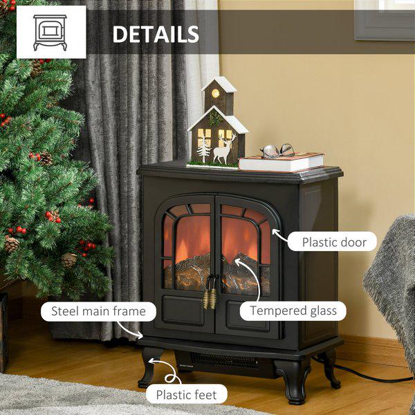 Freestanding Electric Fireplace Stove Heater With LED Flame Effect - Black