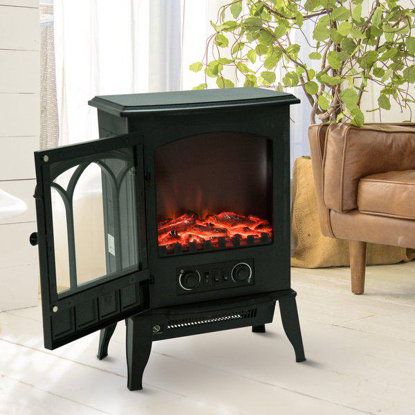 Freestanding Electric Fireplace Heater, 1000W/2000W - Black