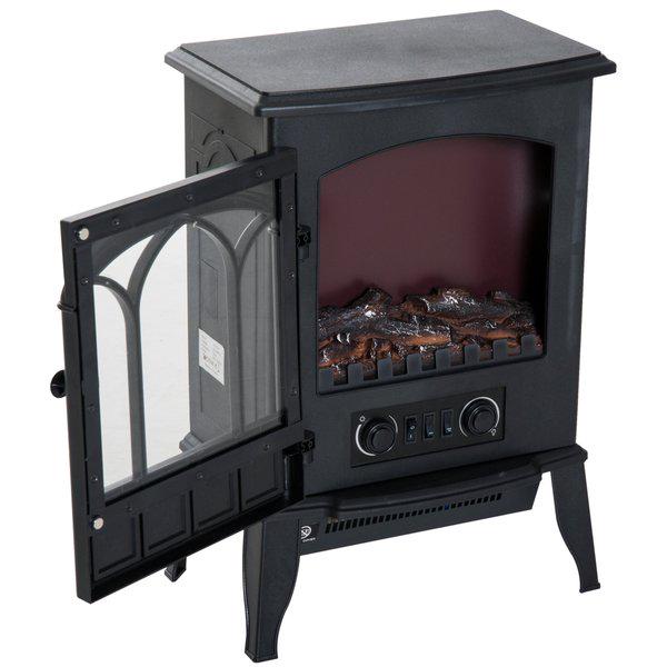 Freestanding Electric Fireplace Heater, 1000W/2000W - Black