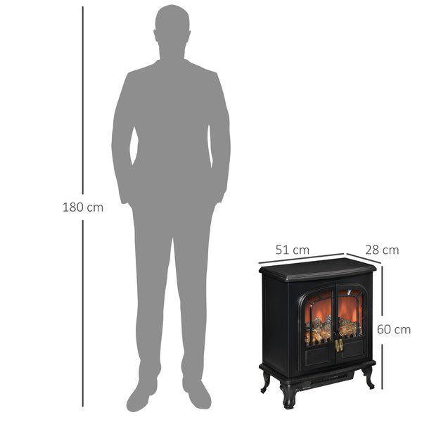 Freestanding Electric Fireplace Stove Heater With LED Flame Effect - Black