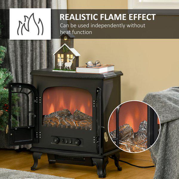 Freestanding Electric Fireplace Stove Heater With LED Flame Effect - Black