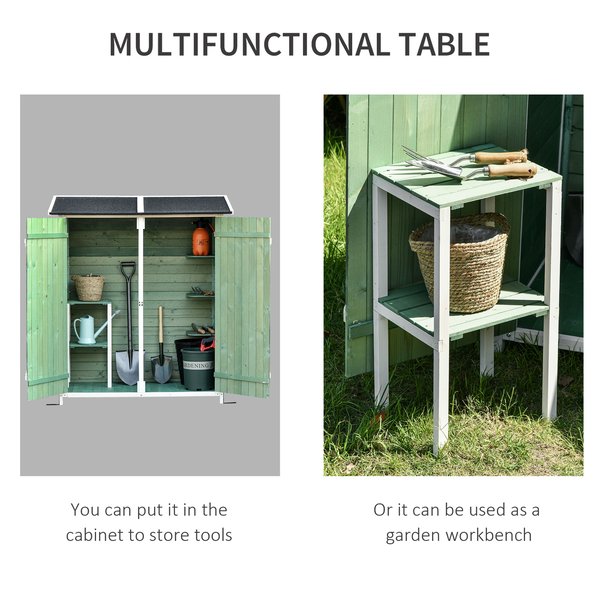 Garden Storage Shed Tool Organizer W/ Table, Hooks, And Ground Nails