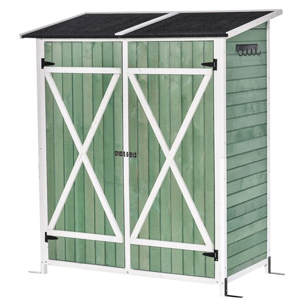 Garden Storage Shed Tool Organizer W/ Table, Hooks, And Ground Nails