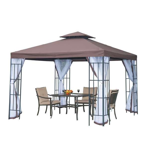3m x 3m Gazebo Two-Tier Metal Party Tent Canopy - Coffee