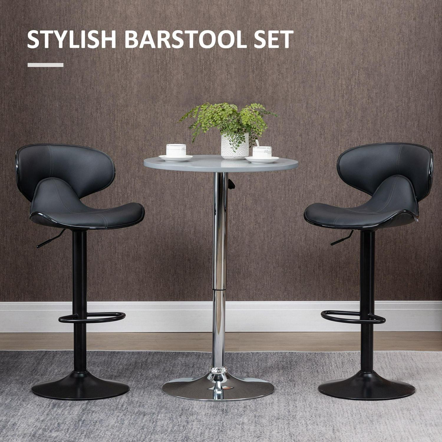 Set Of 2 Adjustable Kitchen Swivel Bar Stools - Grey