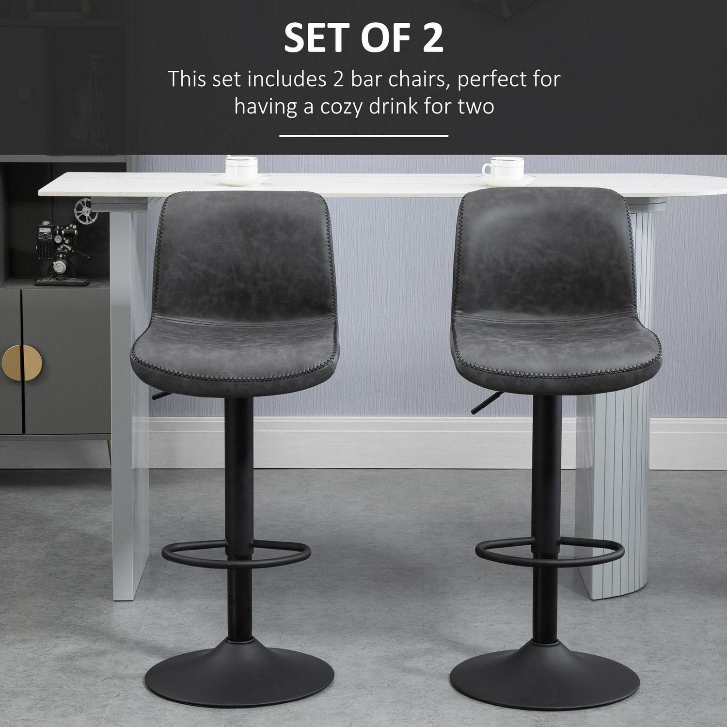 Set Of 2 Breakfast Leather Bar Stool - Grey