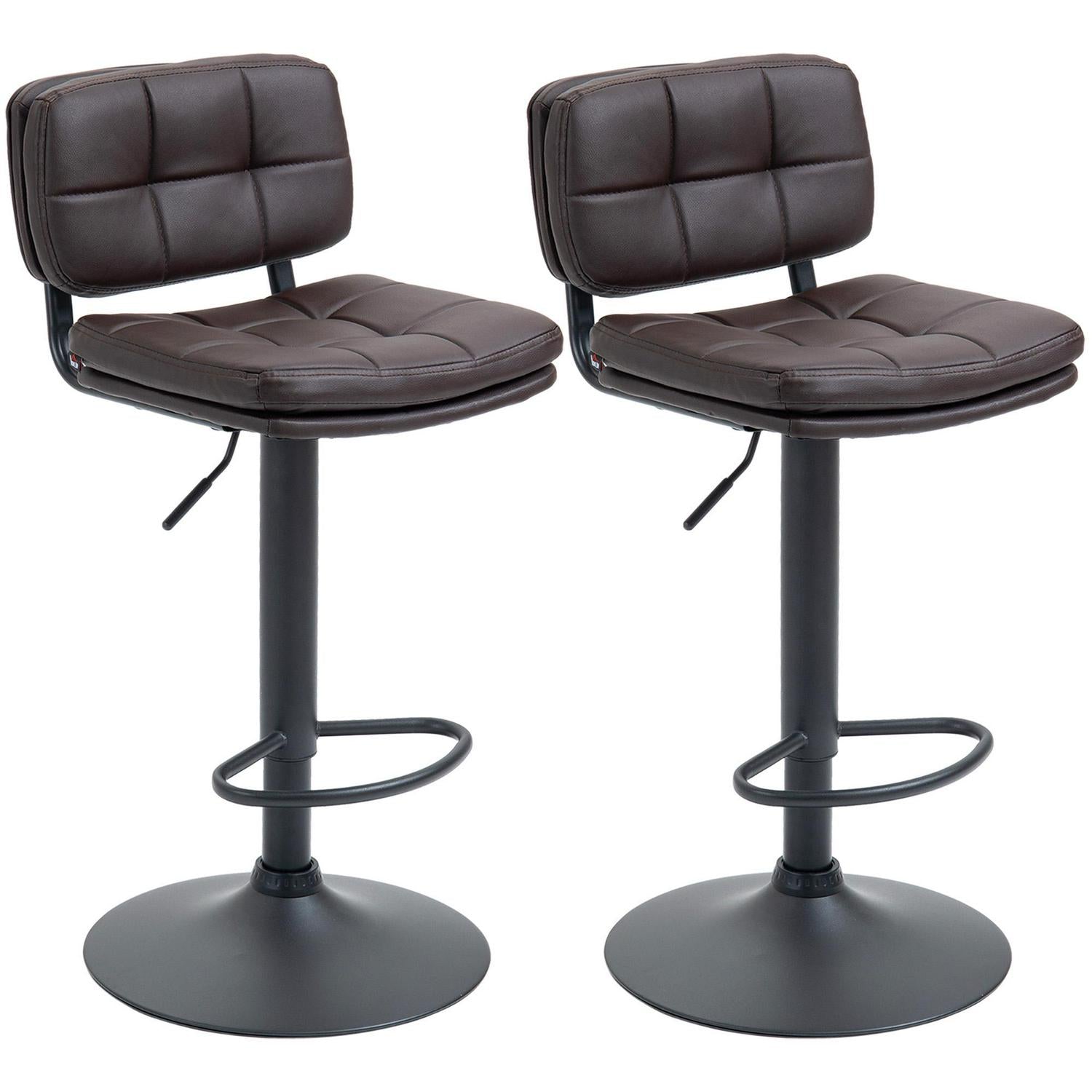 Set Of 2 Swivel Breakfast Bar Stools With Back - Brown