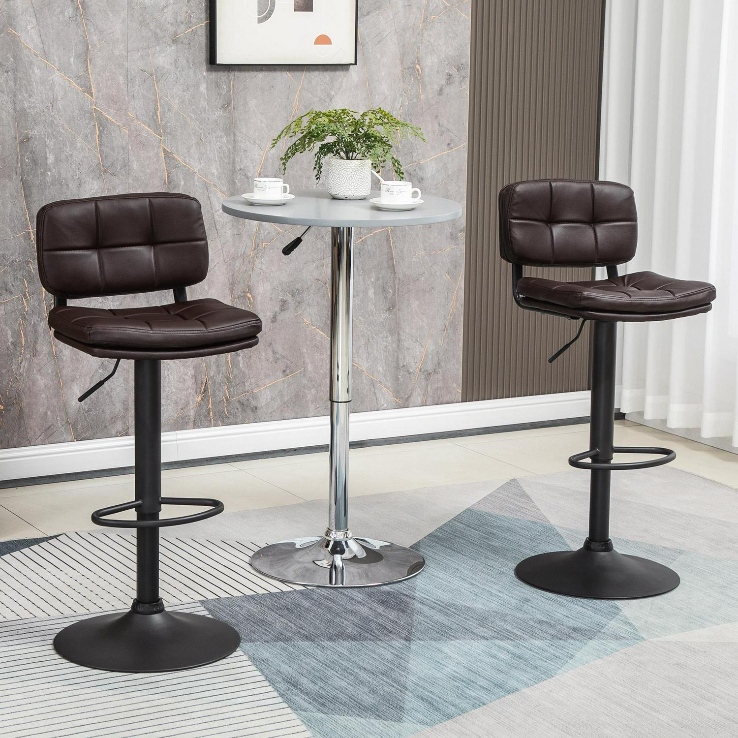 Set Of 2 Swivel Breakfast Bar Stools With Back - Brown