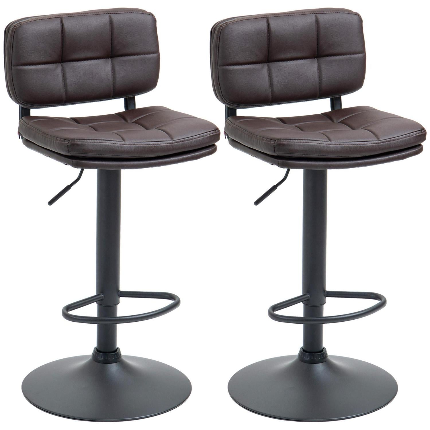 Set Of 2 Swivel Breakfast Bar Stools With Back - Brown