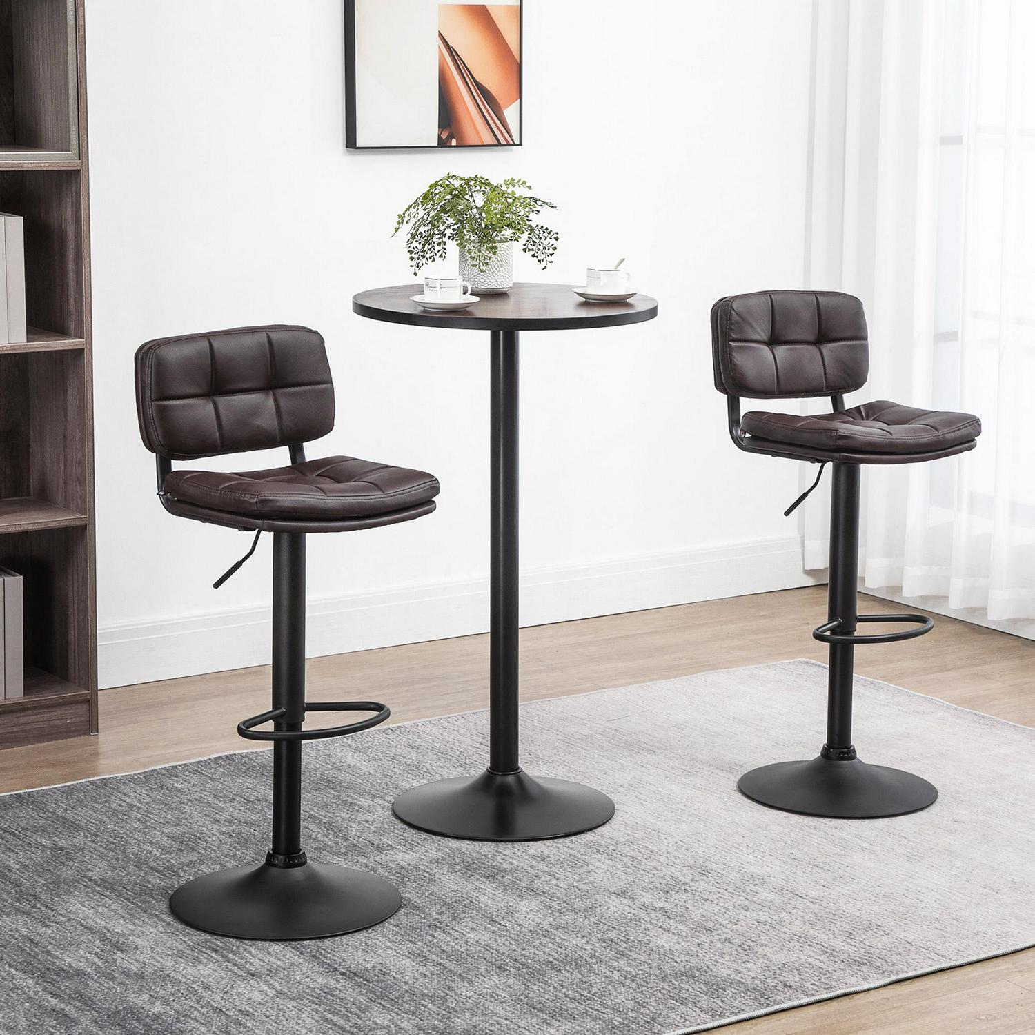 Set Of 2 Swivel Breakfast Bar Stools With Back - Brown