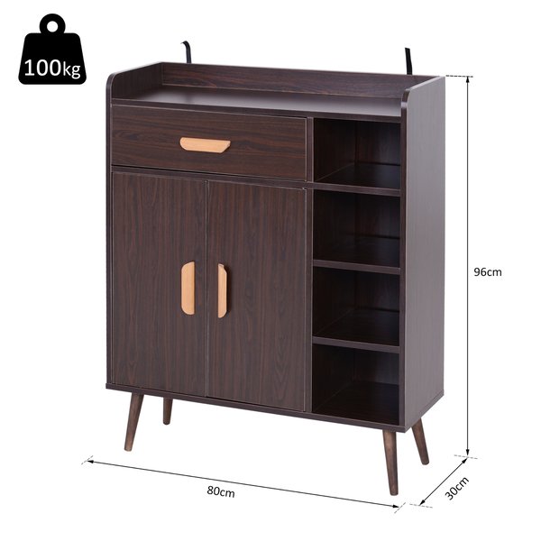 Hallway Side Cabinet Storage Unit Pine Wood, 80L X 29.5W 96Hcm - Walnut