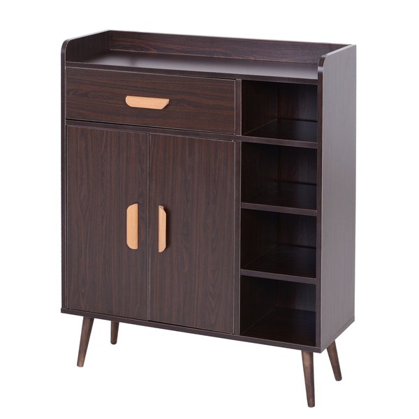 Hallway Side Cabinet Storage Unit Pine Wood, 80L X 29.5W 96Hcm - Walnut