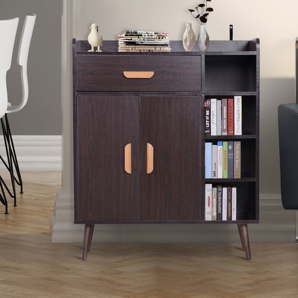 Hallway Side Cabinet Storage Unit Pine Wood, 80L X 29.5W 96Hcm - Walnut