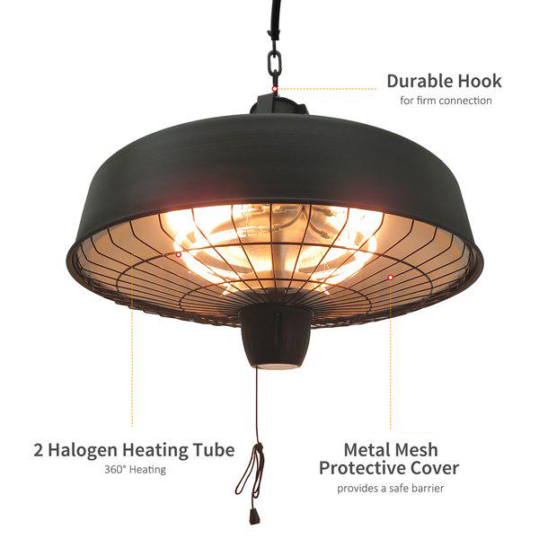 Halogen Heater Hanging Adjustable Infrared Light 1000/2500W - Black