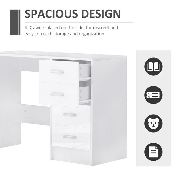 High Gloss 4 Drawers Table- White