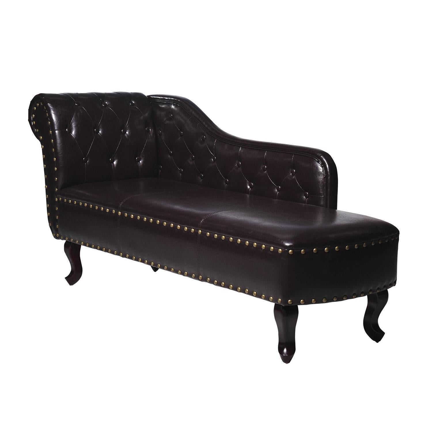 Vintage Style PU Leather Chaise Lounge - Dark Brown