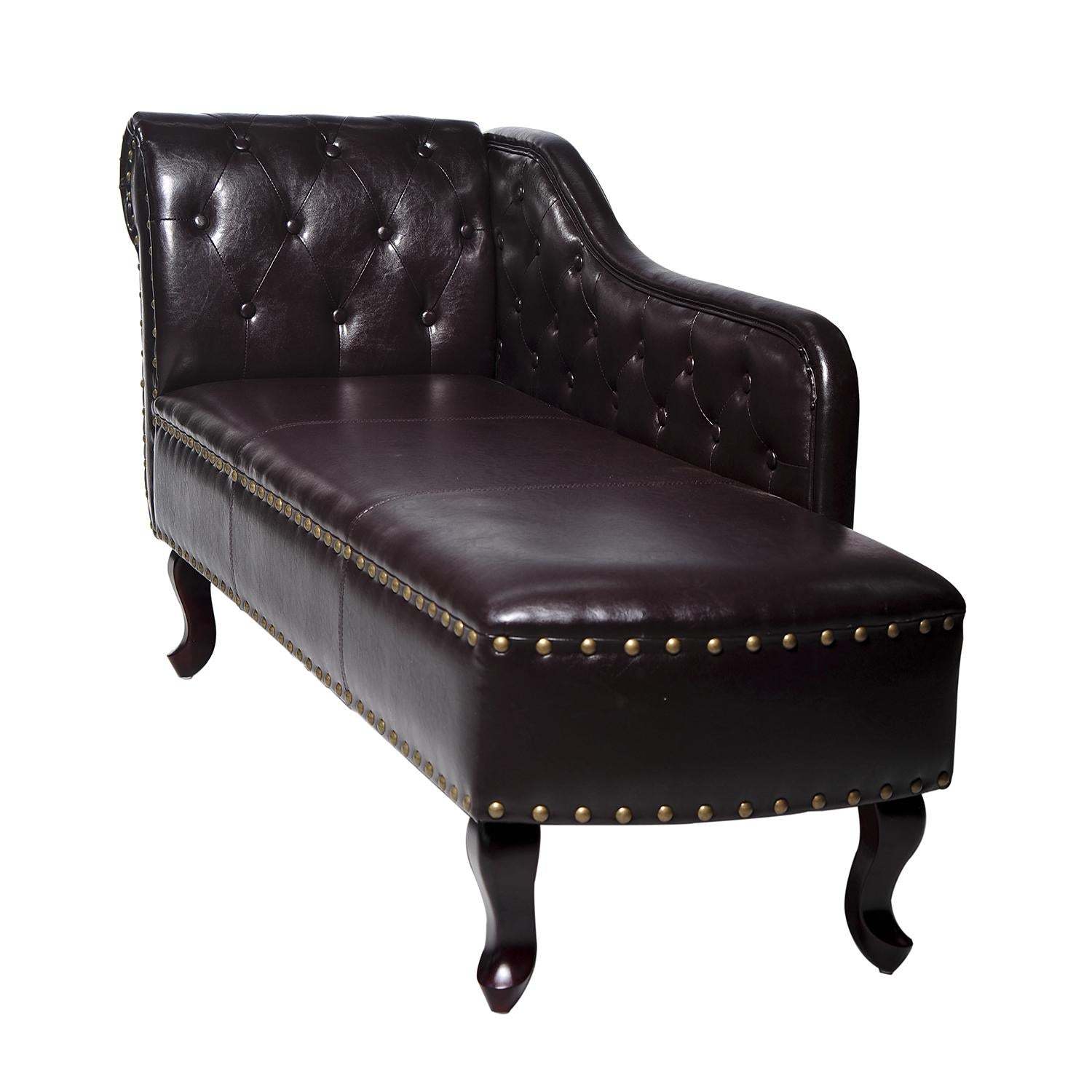 Vintage Style PU Leather Chaise Lounge - Dark Brown