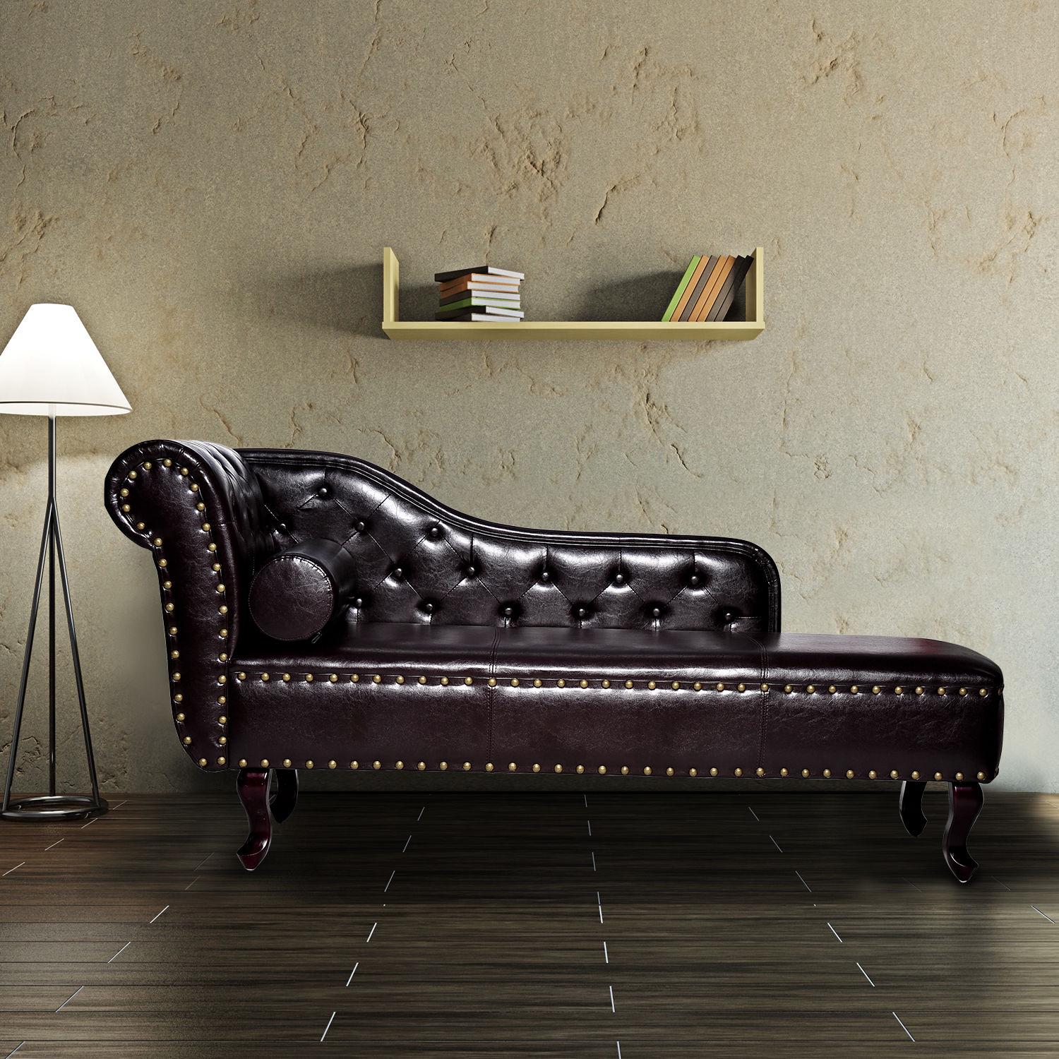 Vintage Style PU Leather Chaise Lounge - Dark Brown