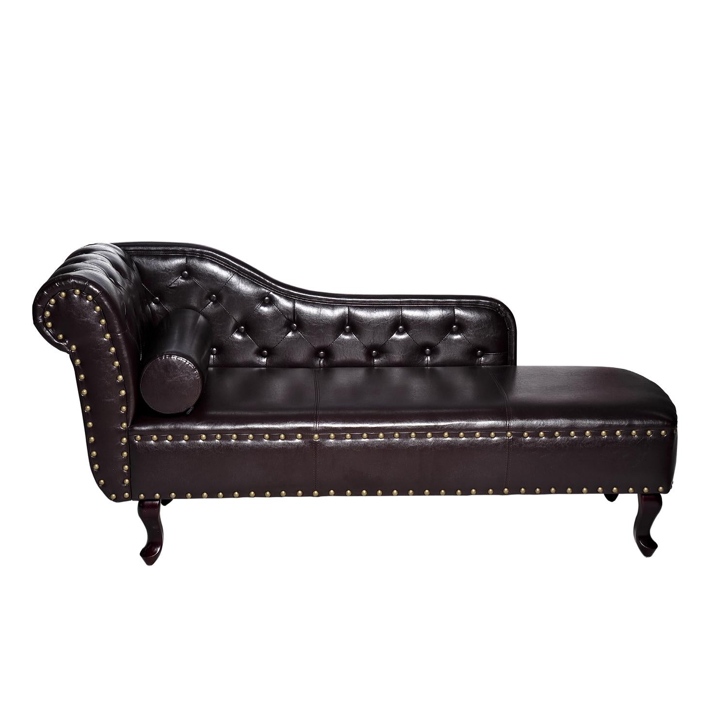 Vintage Style PU Leather Chaise Lounge - Dark Brown