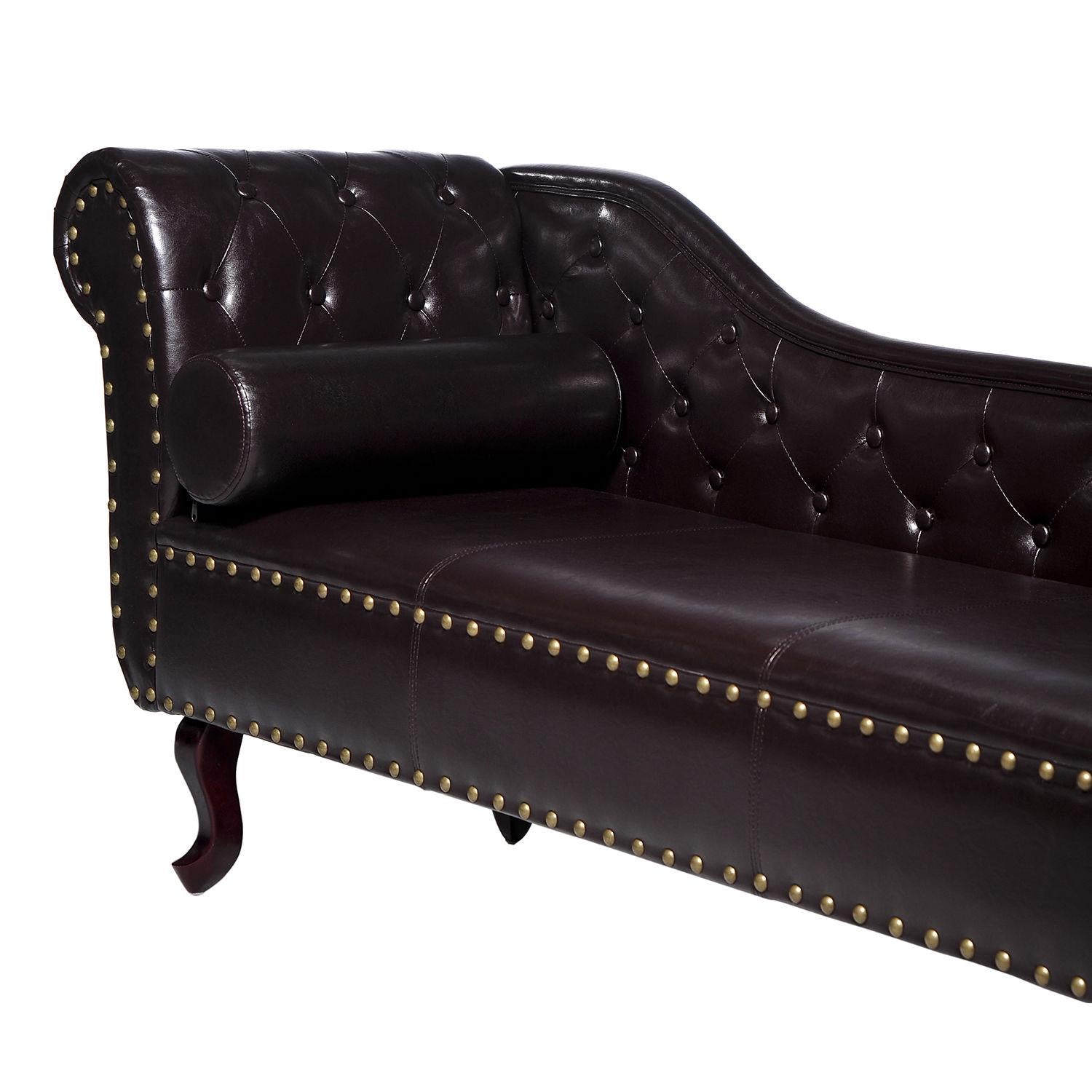 Vintage Style PU Leather Chaise Lounge - Dark Brown