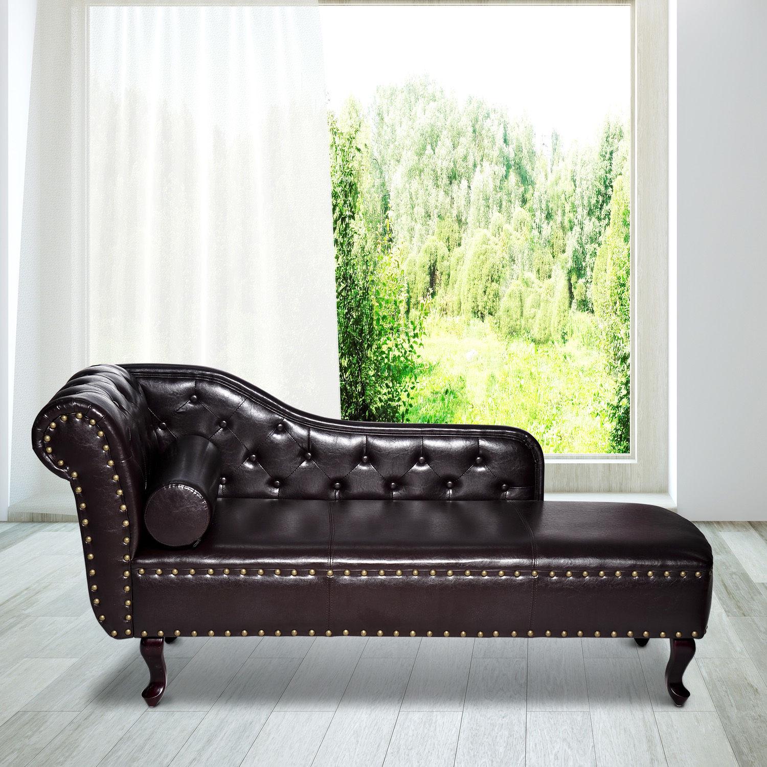 Vintage Style PU Leather Chaise Lounge - Dark Brown