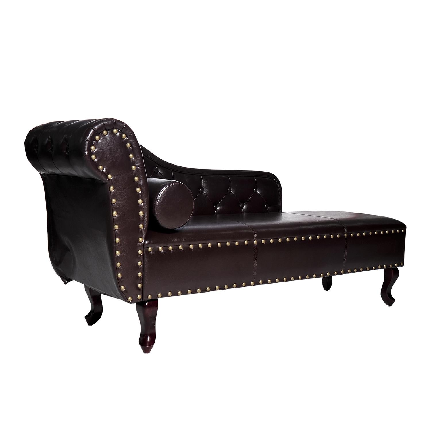 Vintage Style PU Leather Chaise Lounge - Dark Brown