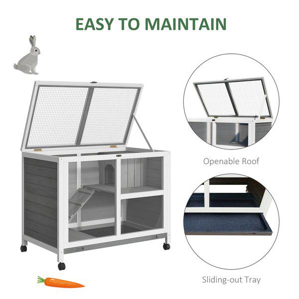Indoor Rabbit Hutch Guinea Pigs House Bunny Cage Openable Roof 91.5x53.3x73cm
