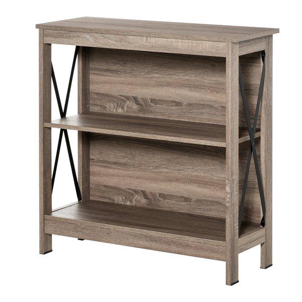Industrial Look 2-Tier Bookcase With Open Shelving Steel X - Bar For Home Office