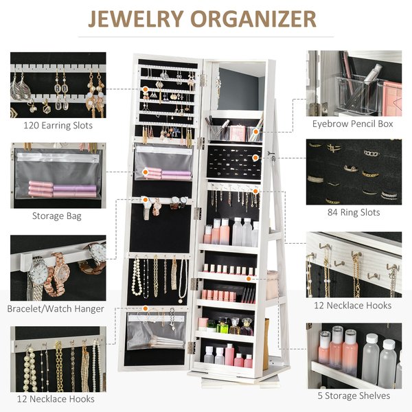 Jewellery Cabinet Lockable Armoire W/ Mirror Cosmetics Storage