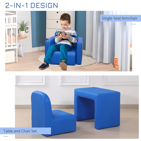 Kids 3 In 1 Table And Chair Set, PVC - Blue