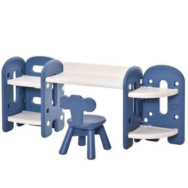 Kids Adjustable And Chair Set 2 Piece Blue White For 1-4 Years Old