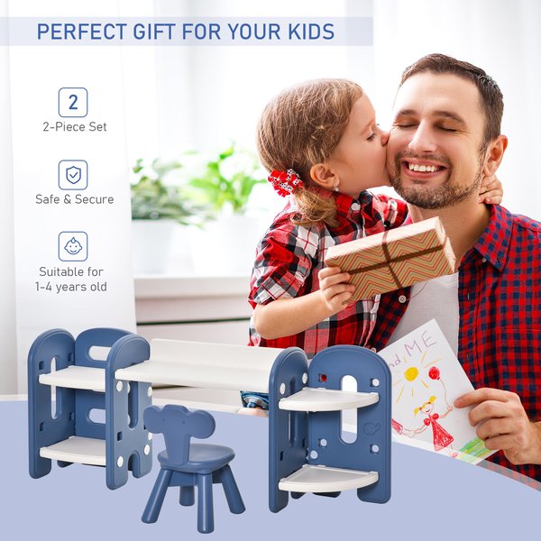 Kids Adjustable And Chair Set 2 Piece Blue White For 1-4 Years Old