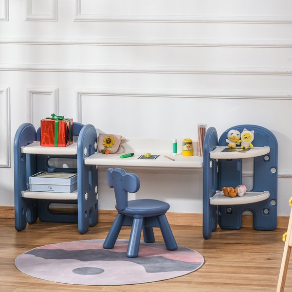 Kids Adjustable And Chair Set 2 Piece Blue White For 1-4 Years Old