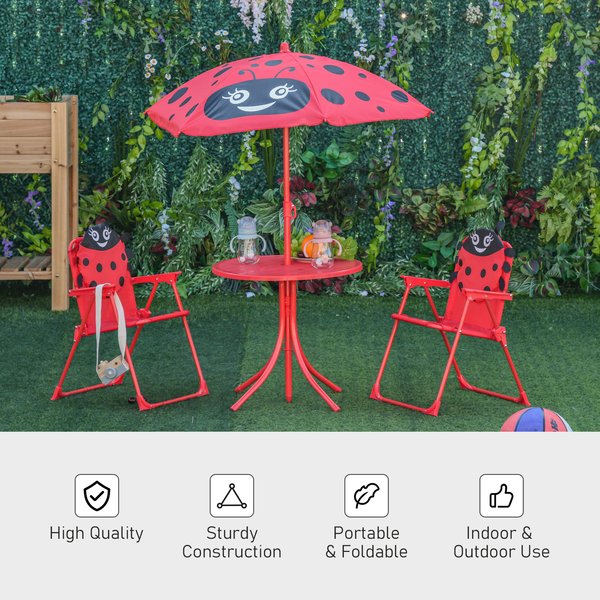 Ladybug Kids Picnic Table And Chairs Set W/ Parasol