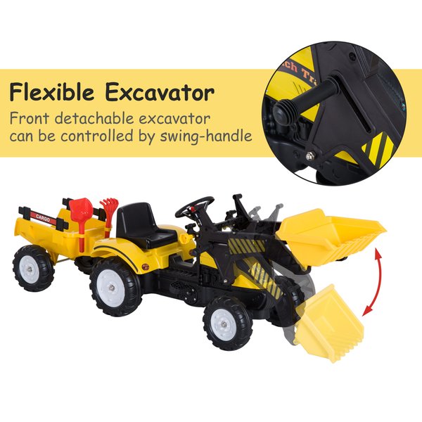 Kids Pedal Go Kart Excavator - Yellow