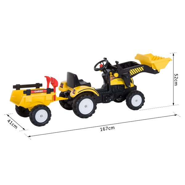 Kids Pedal Go Kart Excavator - Yellow