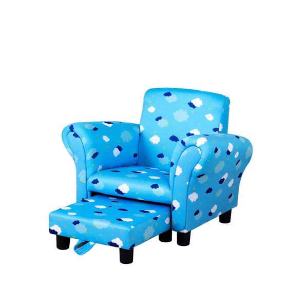 Kids Polyester Upholstered Clouds Armchair W/ Footrest - Blue